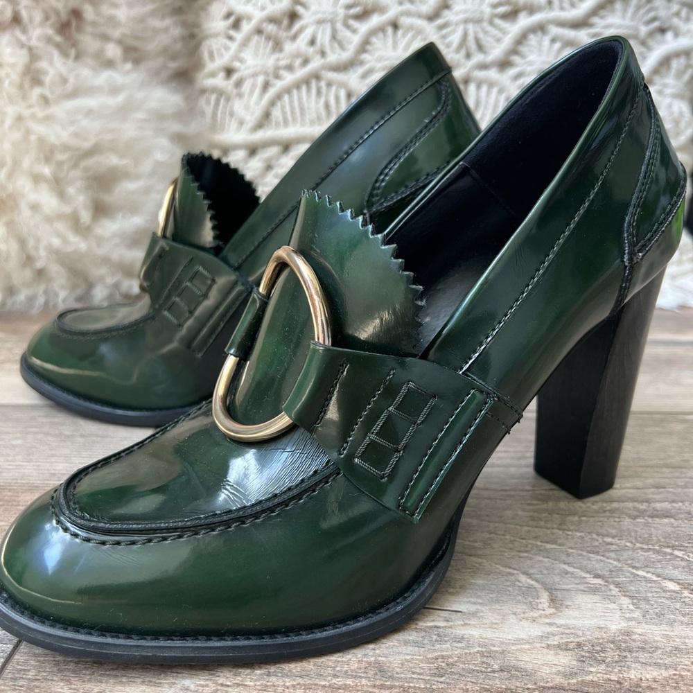Stella MCCARTNEY dark green heels loafer emerald green leather pumps